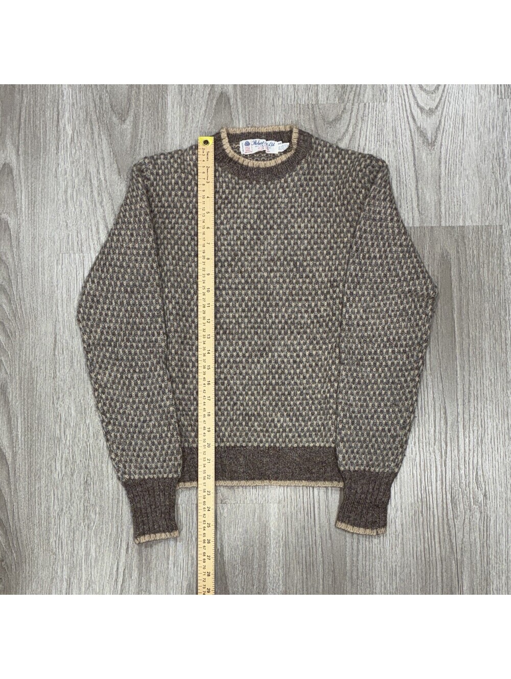 Vintage 80s Robert Scott Ltd Pure Shetland Wool Sweater Womens 38 S Brown Knit
